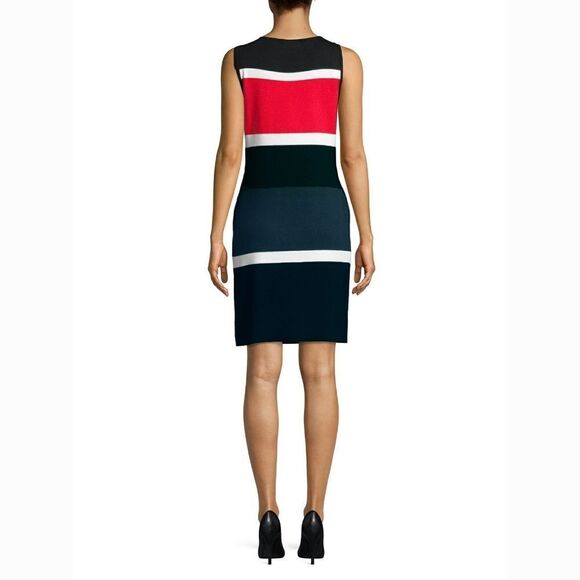 New! JONES NEW YORK Women's Colorblock Ribbed Sheath Dress Sleeveless Medium - Picture 2 of 3